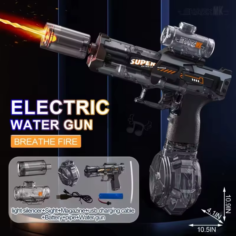 Electric Water GunToy with LED Flame Effect – Rechargeable Shark MK Water Blaster