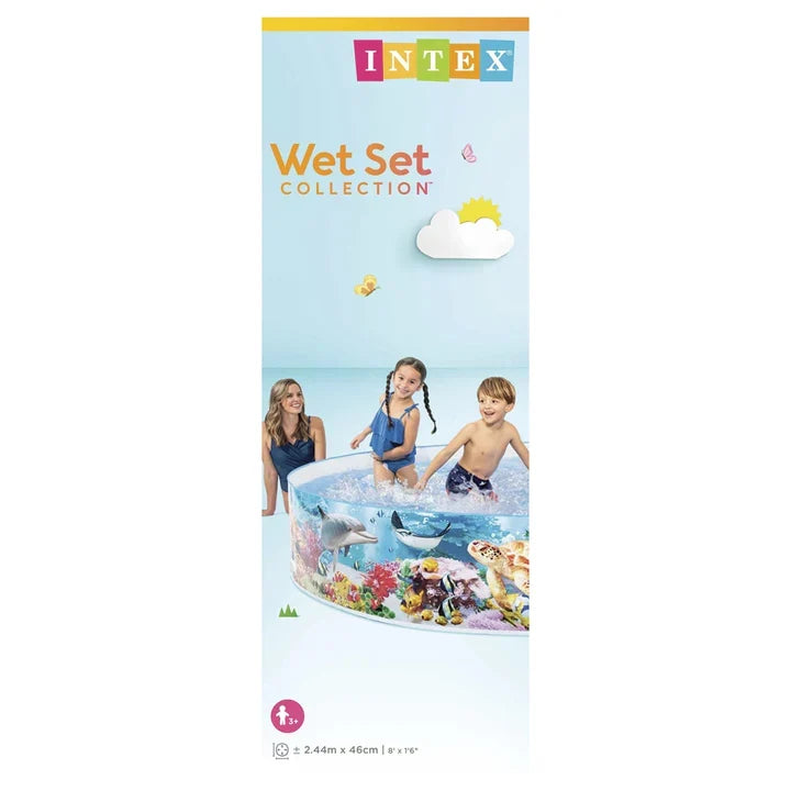 Intex Wet Set Collection Coral Reef Rigid Wall Kids Pool 8ft x 18in (244cm x 46cm) – Without Air Inflatable Swimming Pool