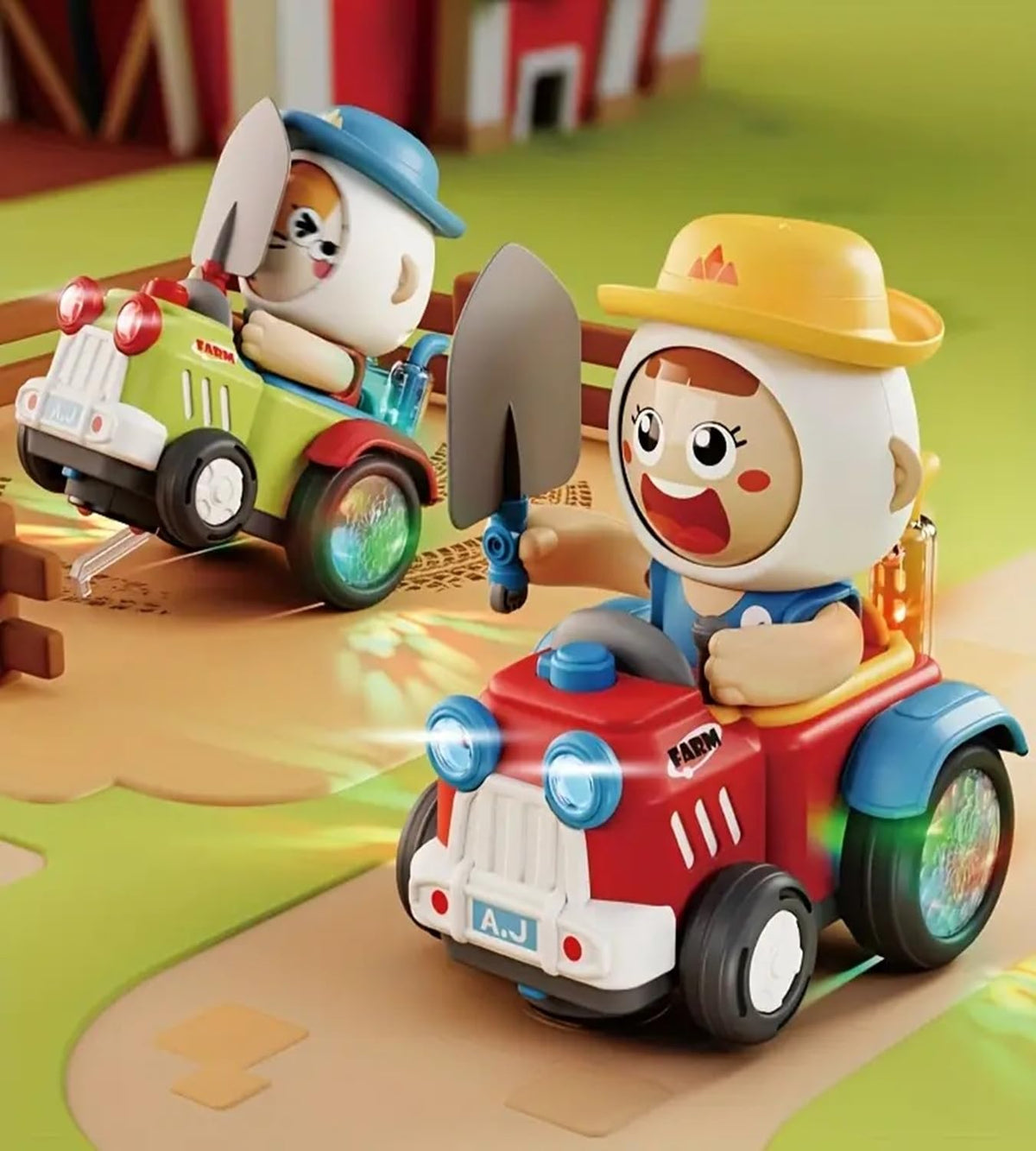 Electric Farm Adventure Cartoon Car Toy with Light & Music – Battery Operated Bump & Go Toy for Kids