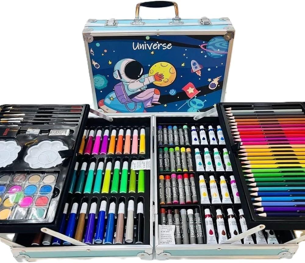 Art Set 145pcs Space Kid Color Kit, Drawing Supplies With Portable Aluminum Case