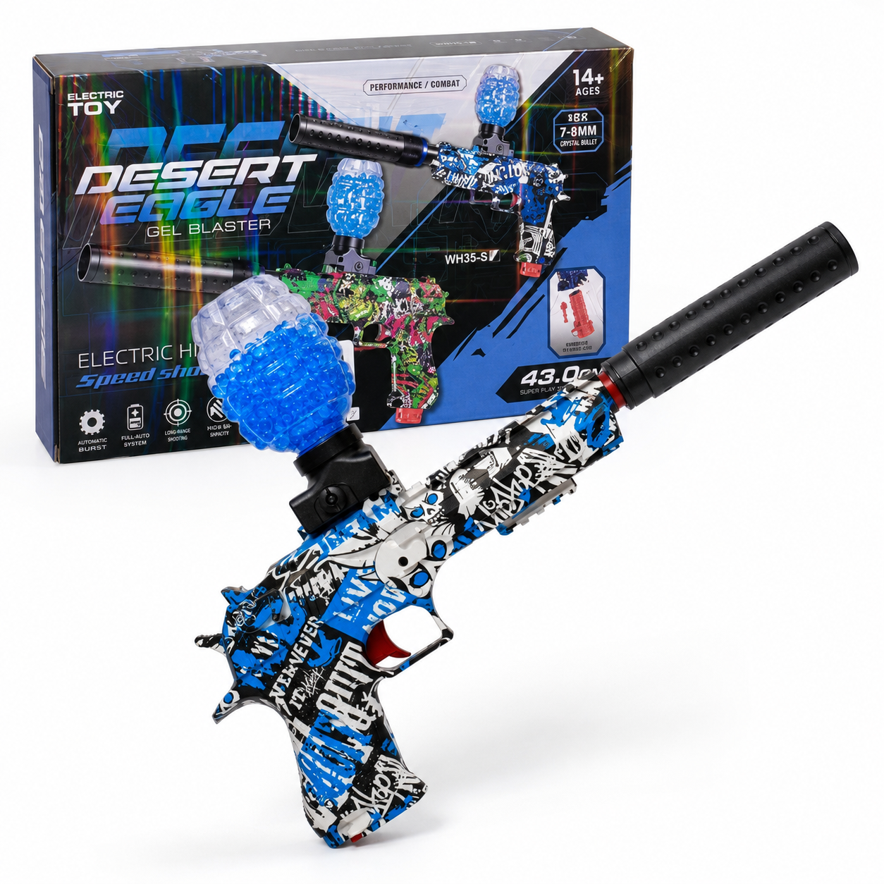 Desert Eagle Electric Gel Blaster Toy – 7–8mm Gel Ball Shooter with Hopper