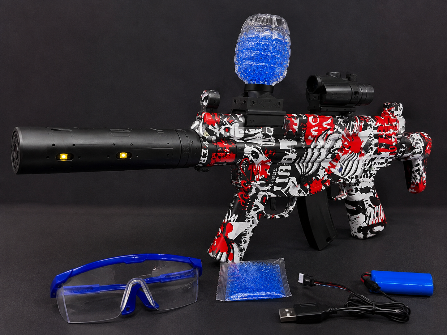 MP5 Electric Gel Blaster Toy Gun with Smoke & LED Silencer – Rechargeable Water Bead Blaster for Kids