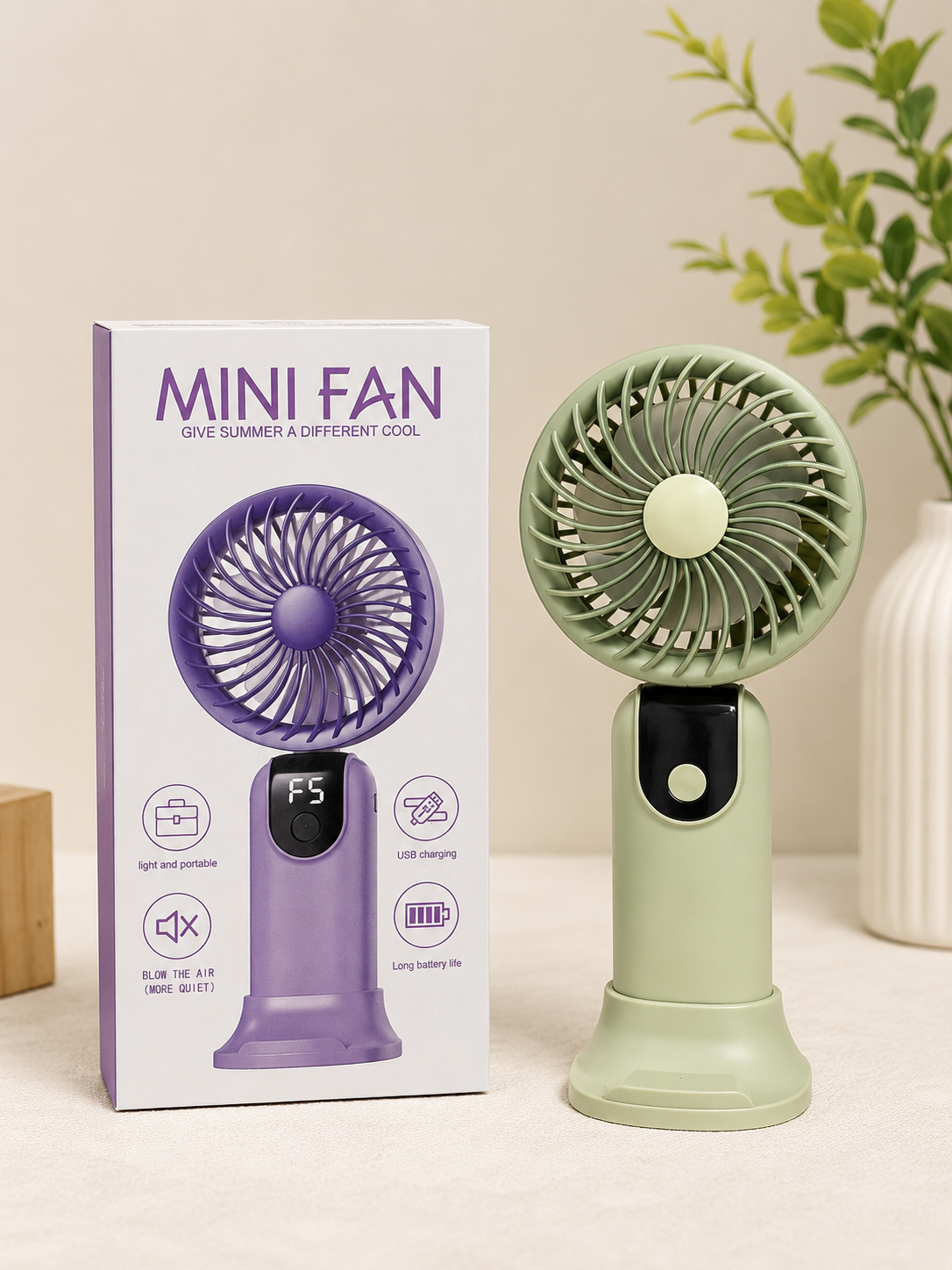 Mini Fan with Digital Display – Portable USB Rechargeable Fan