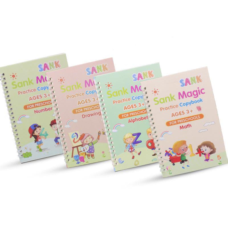 Magic Practice Copybook Set of 4 – Reusable Writing & Learning Books for Kids Ages 3+