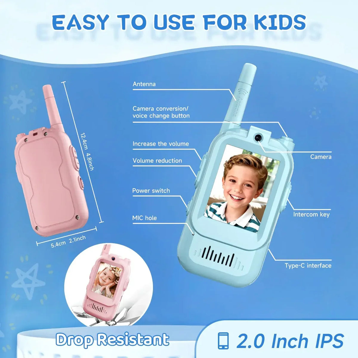 2Pcs Rechargeable Kids Video Walkie Talkie Set | Real-Time Video & Voice Communication Toy