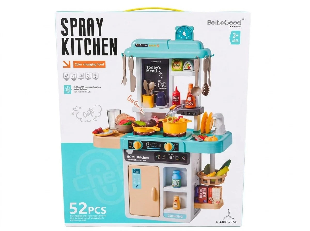 Spray Kitchen Play Set 52 Pcs – Kids Pretend Cooking Kitchen with Lights & Sounds