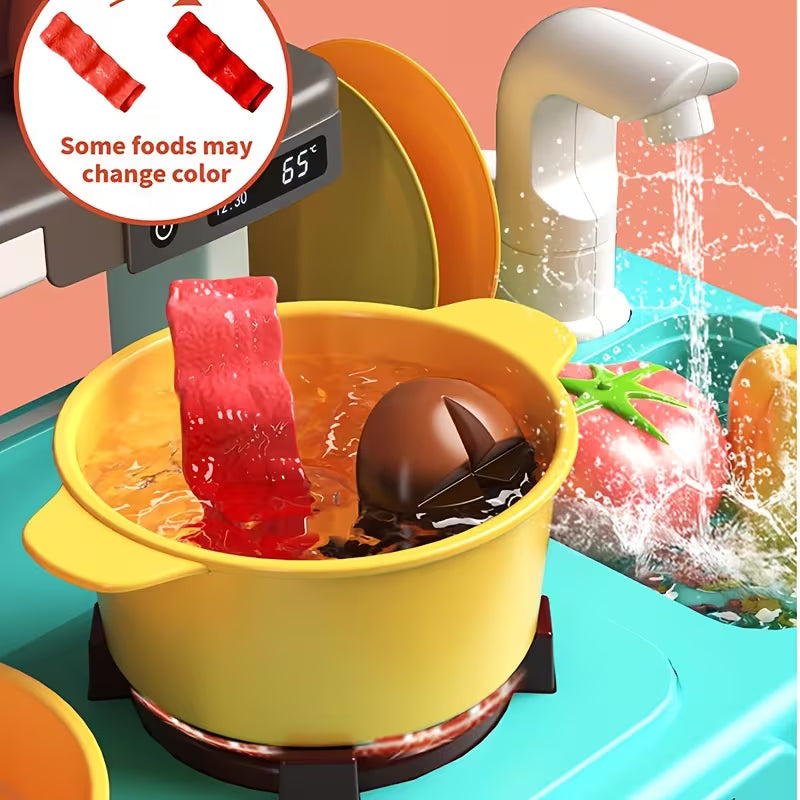 Spray Kitchen Play Set 52 Pcs – Kids Pretend Cooking Kitchen with Lights & Sounds
