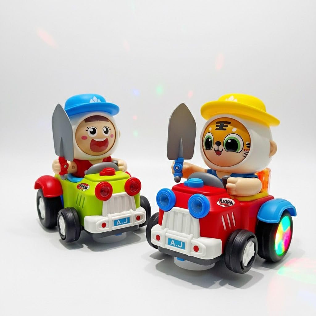 Electric Farm Adventure Cartoon Car Toy with Light & Music – Battery Operated Bump & Go Toy for Kids