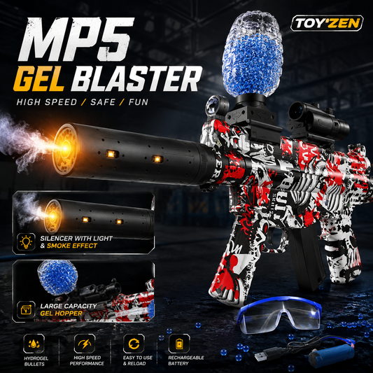 MP5 Electric Gel Blaster Toy Gun with Smoke & LED Silencer – Rechargeable Water Bead Blaster for Kids