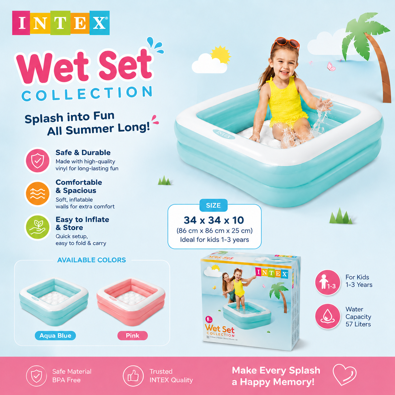 Intex Wet Set Collection Inflatable Kids Pool – 34 x 34 x 10