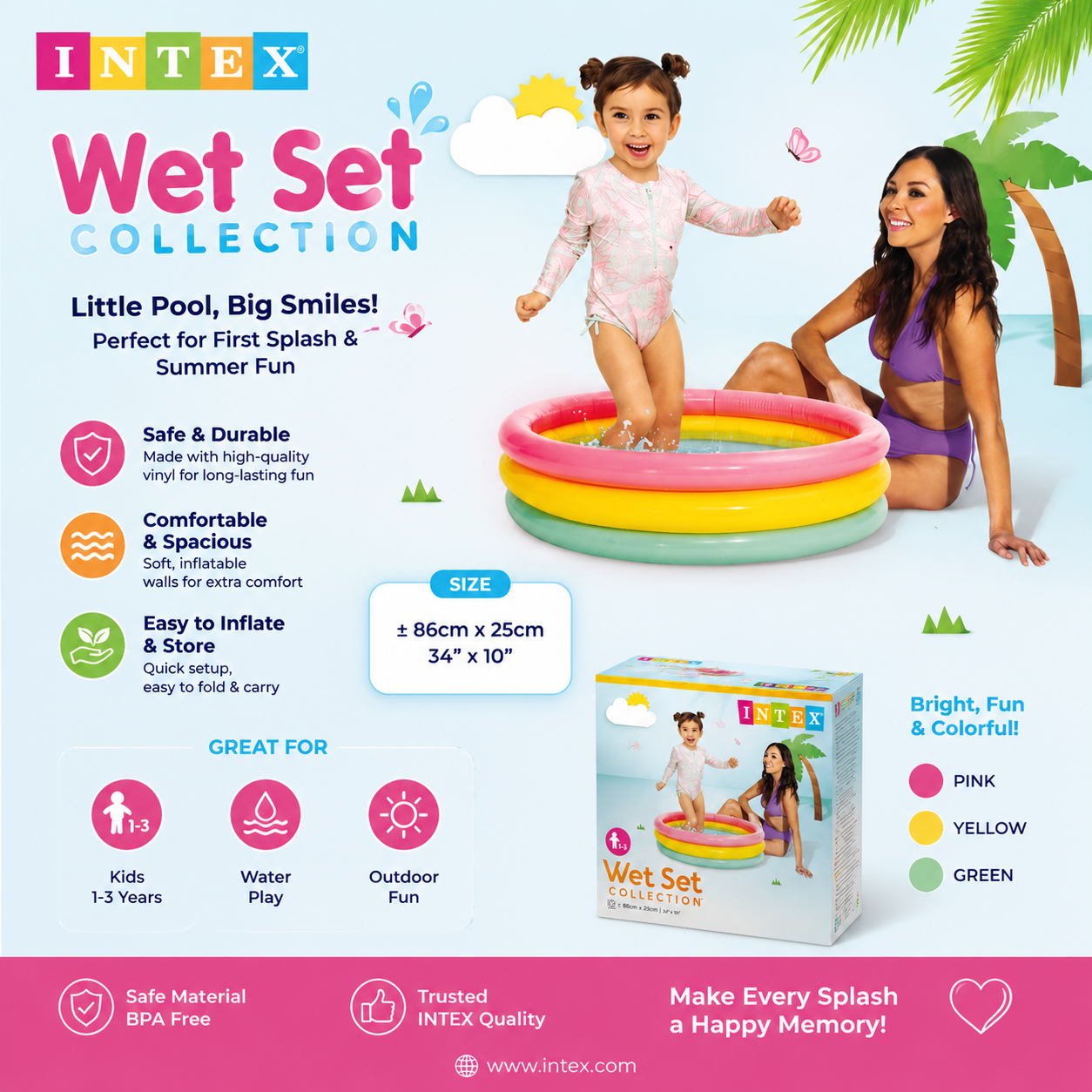 Intex Wet Set Collection Inflatable Kids Pool – 34 x 10