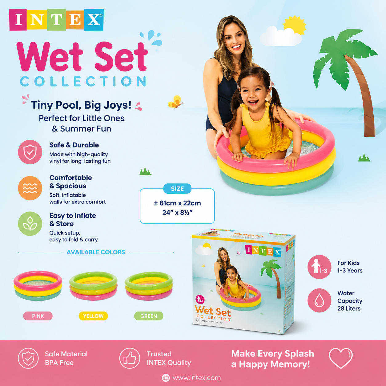 Intex Wet Set Collection Inflatable Kids Pool – 24” x 8½”