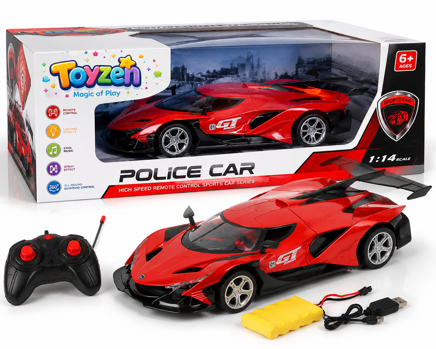 High-Speed Remote Control Police Car – 1:14 Scale, Full Function RC Sports Vehicle for Kids 6+