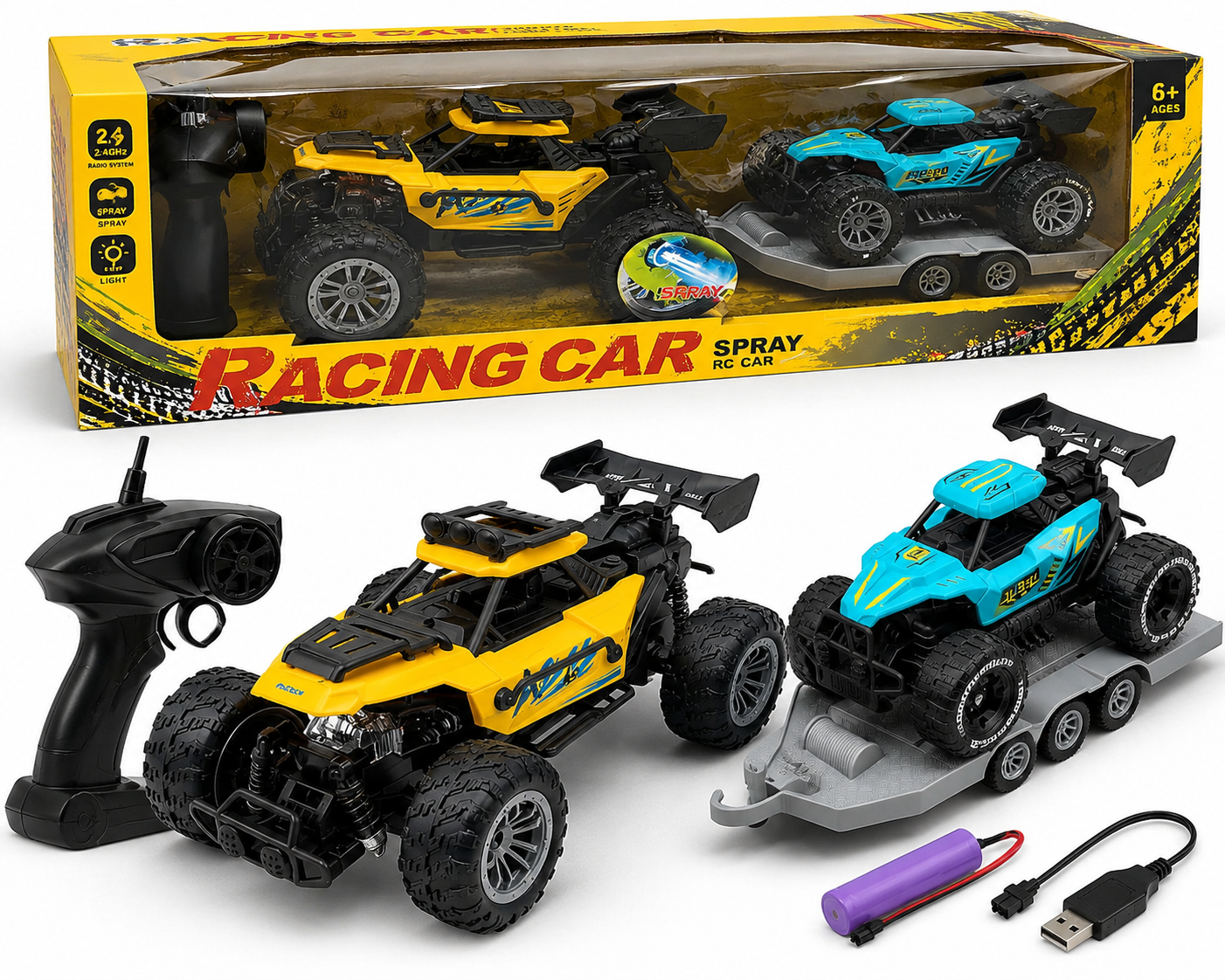 Racing Car Spray RC Set – 2.4GHz Remote Control Off-Road Stunt Vehicle (Dual Pack)