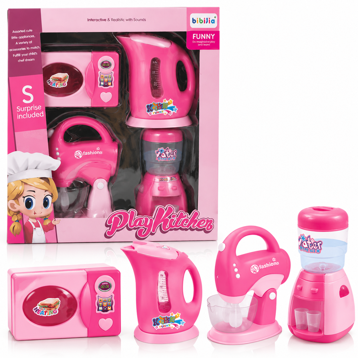 Kids Play Kitchen Appliance Set – 4-in-1 Pink Educational Pretend Cooking Toy