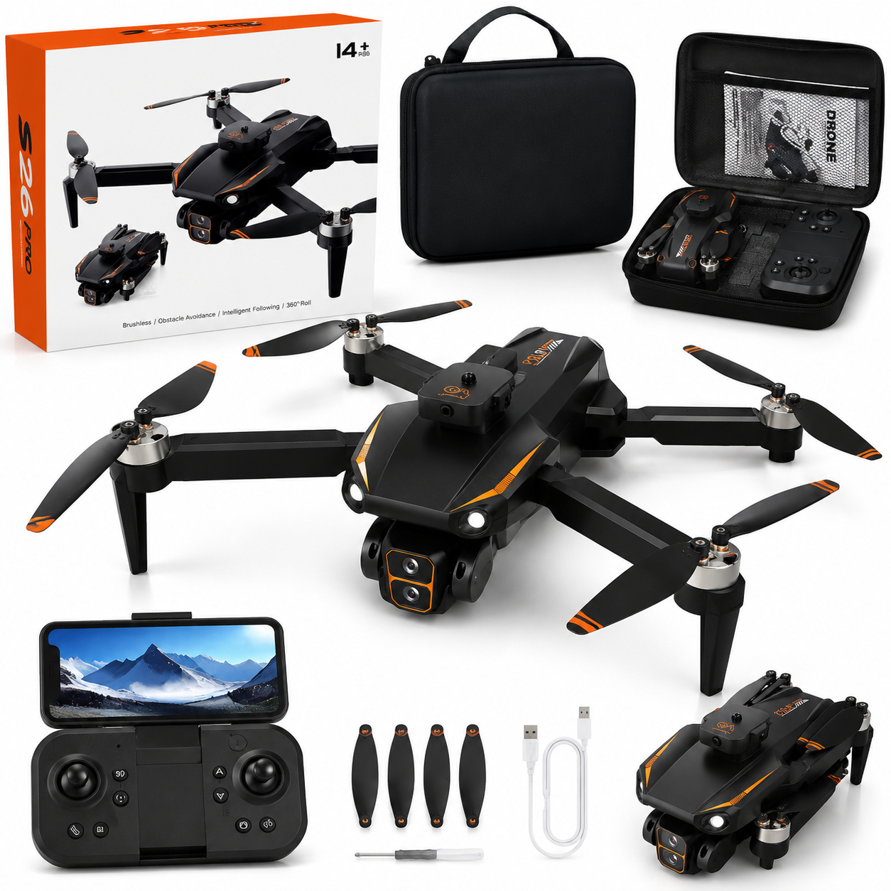 S26 Pro Foldable RC Drone – HD Camera, Brushless Motor, Obstacle Avoidance