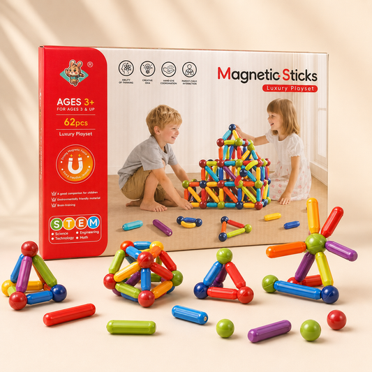 Magnetic Sticks Luxury Playset 62pcs – STEM Building Toy for Kids
