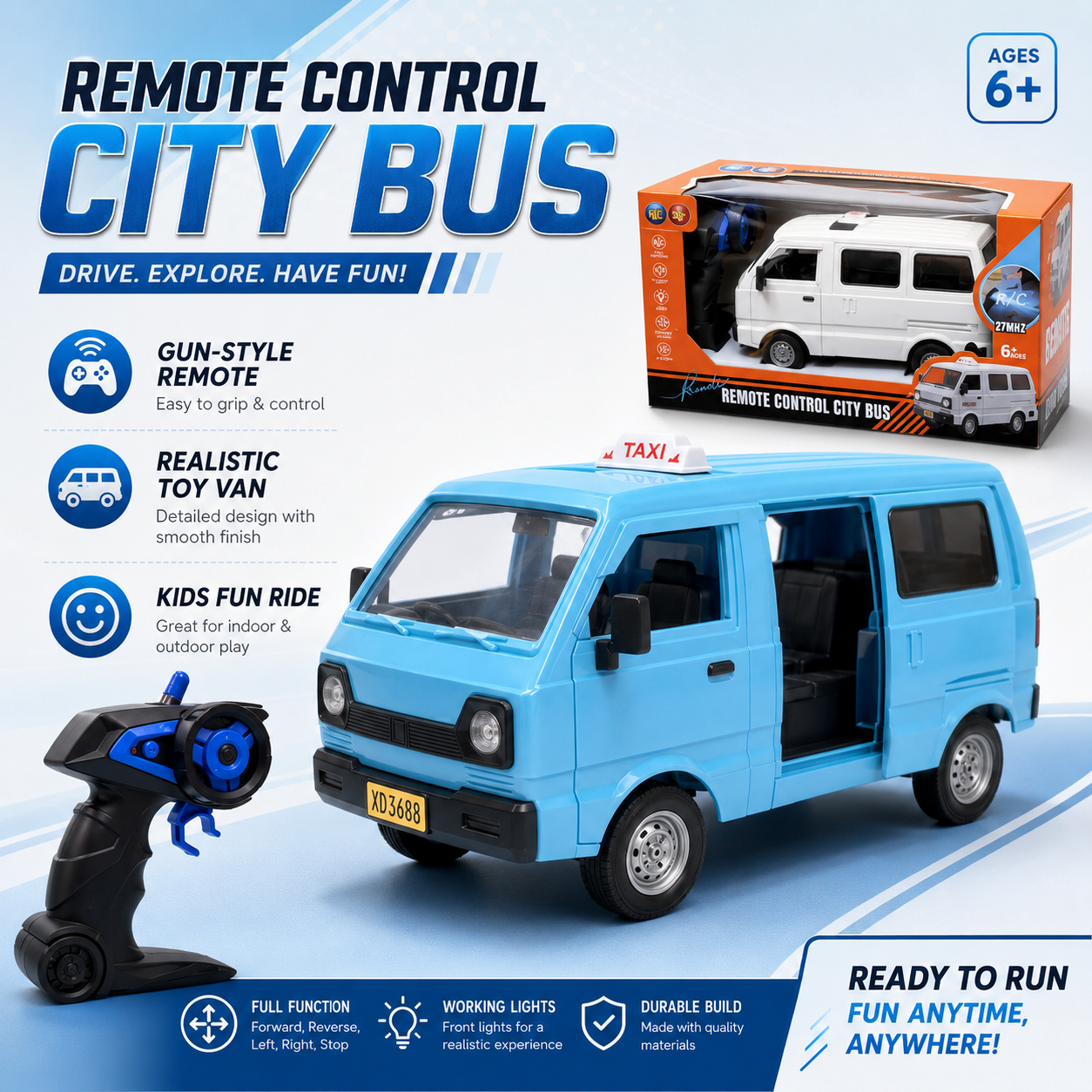Remote Control City Bus – Toy Van with Gun-Style Remote