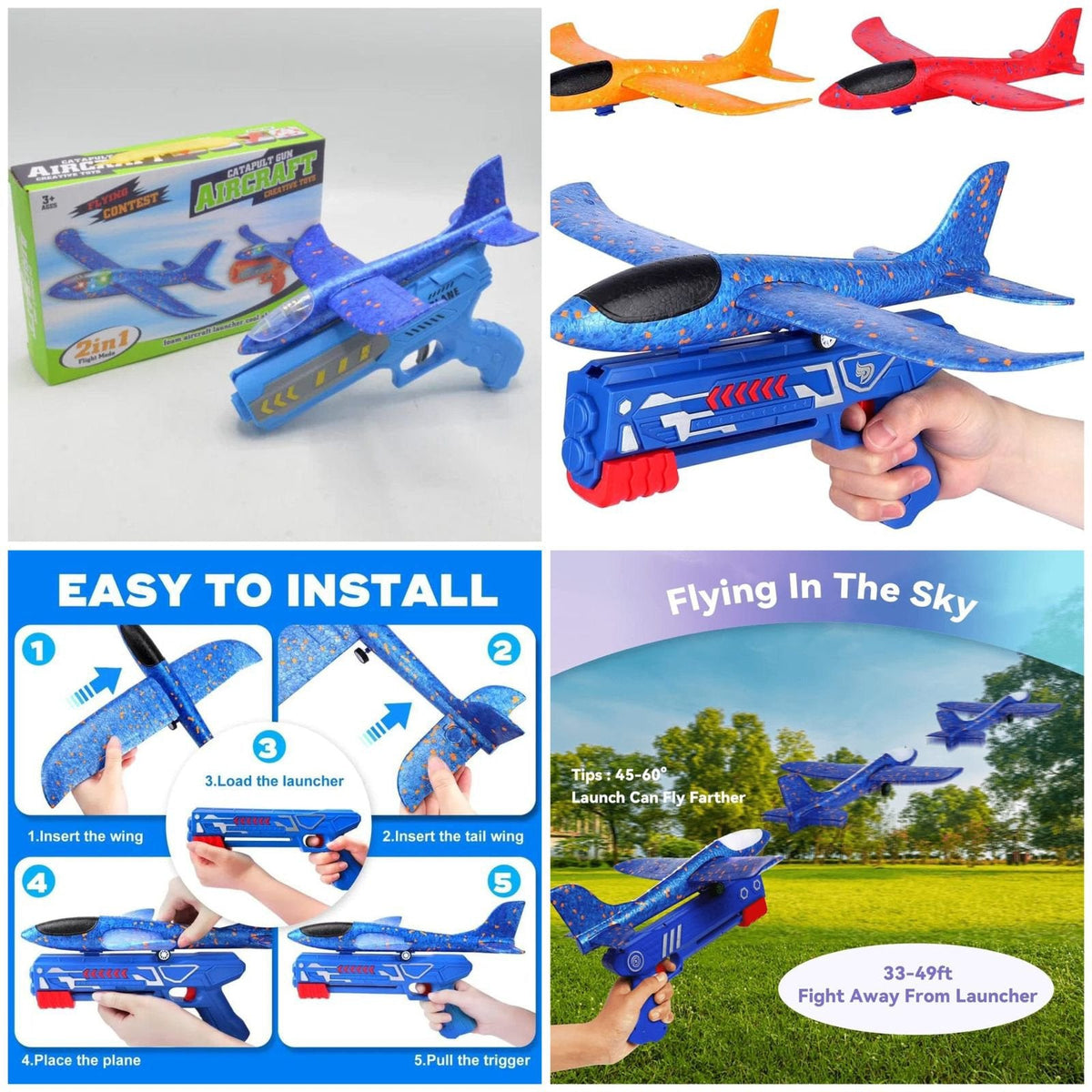 2-in-1 Foam Airplane Launcher Toy – Flying Glider Plane Gun for Kids