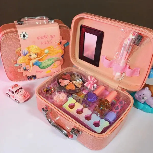 Makeup Kit for Kids with Carrying Bag – 2-in-1 Pretend Makeup & Jewelry Set