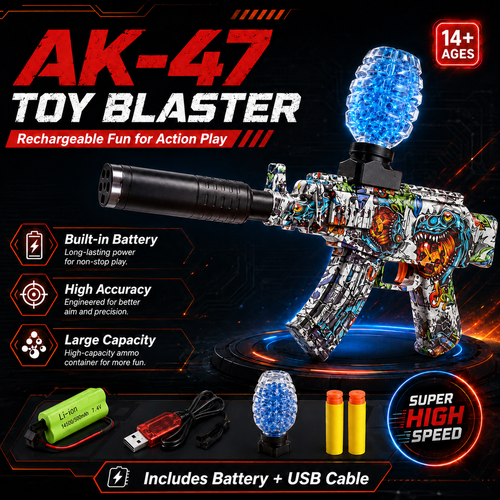 AK-47Toy Gel Blaster – Rechargeable Foam Dart Gun for Kids